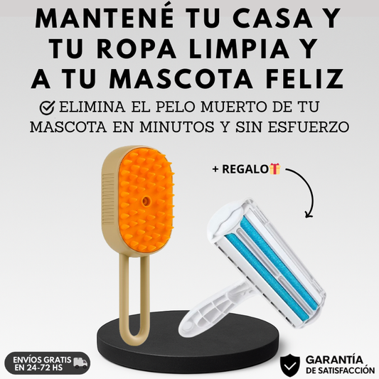 CEPILLO A VAPOR PARA MASCOTAS + RODILLO QUITA PELO